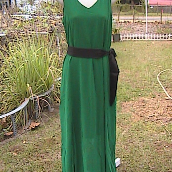 Green Sleeveless Summer Chiffon Casual Maxi Dress - Picture 7 of 8